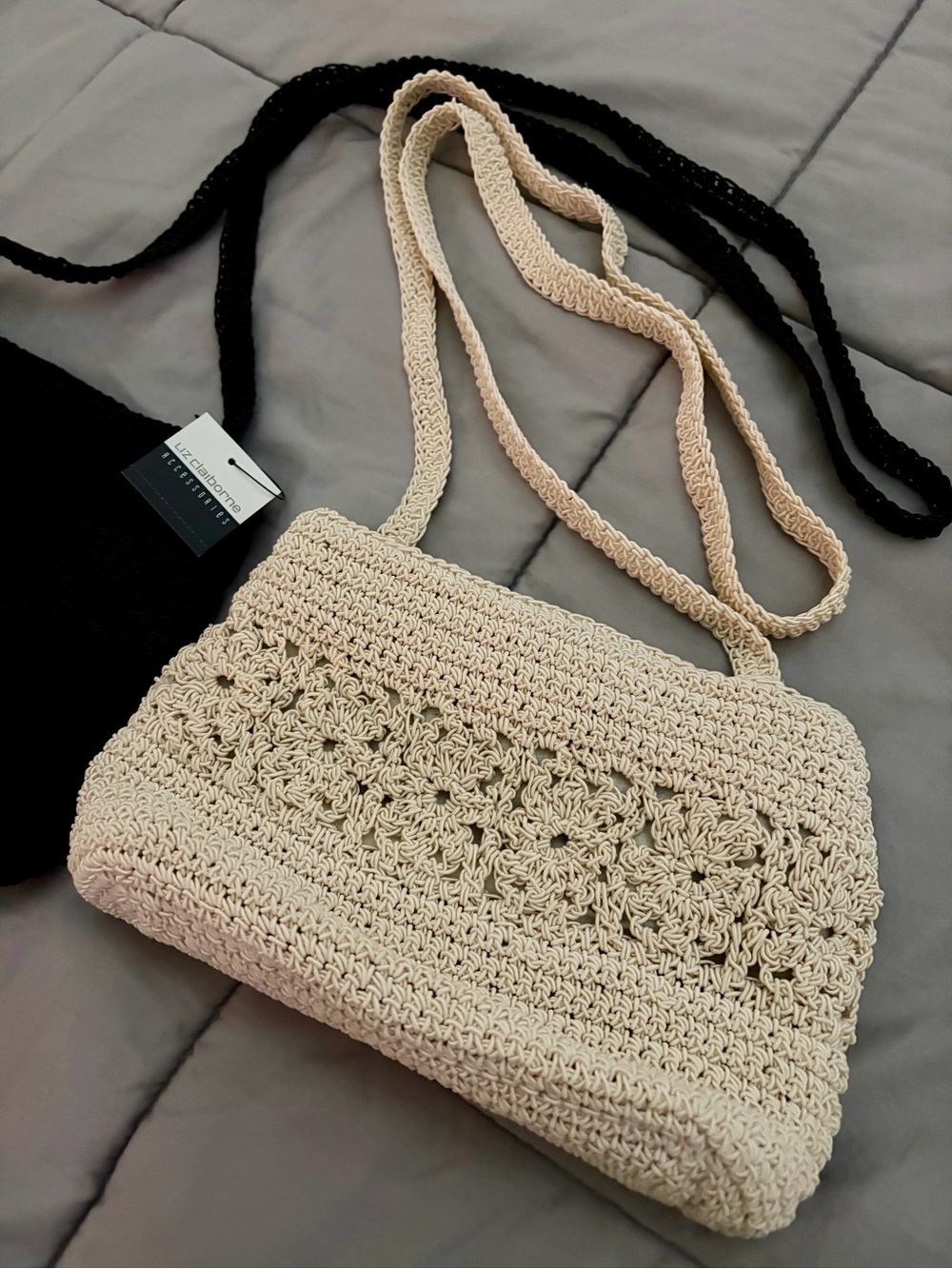 Crochet Crossbody Bag - Black and Cream by Liz Claiborne - Picture 3 of 3